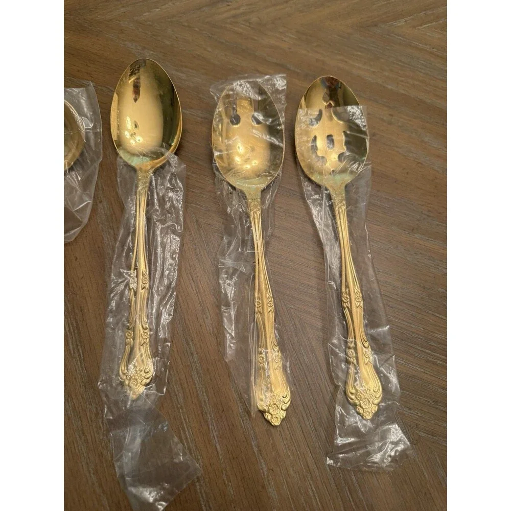 Vintage Rogers Golden Dream Rose Gold Tone Flatware Set 7 Settings Plus Serving